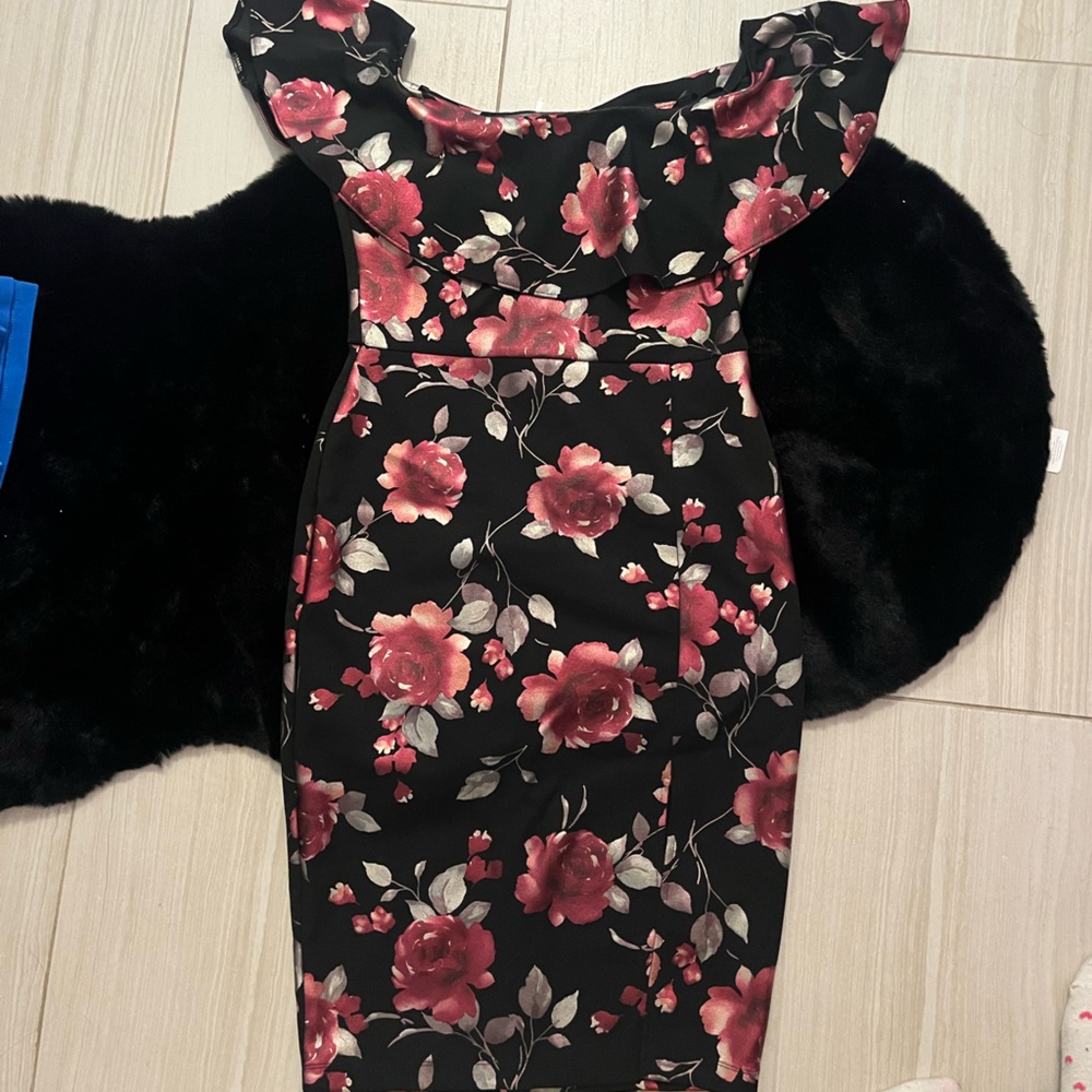 Floral Black and Red Dress